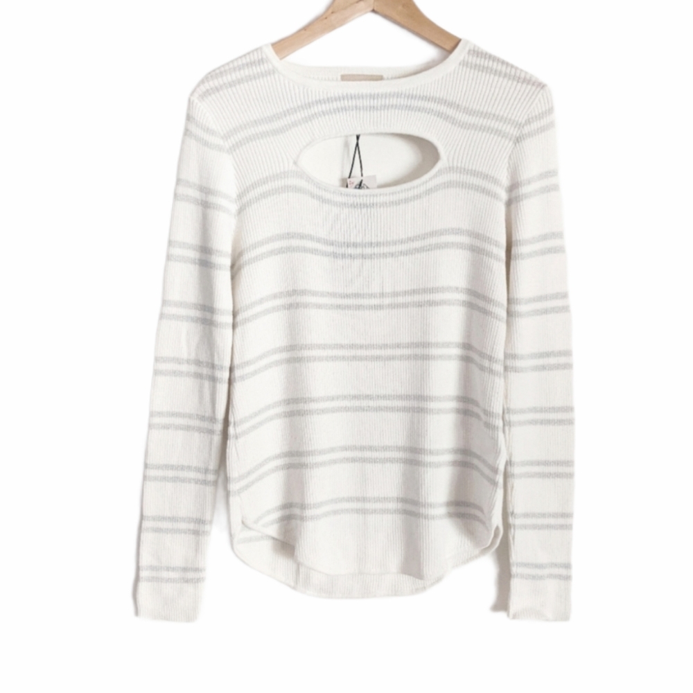 NWT CHASER Metallic Silver Stripe Sweater Top Sz S